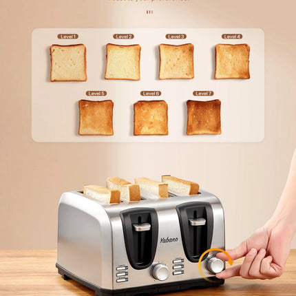Yabano 4 Slice Toaster, Toaster with Extra Wide Slot and 7-Shade Settings, Defrost and Reheat Function