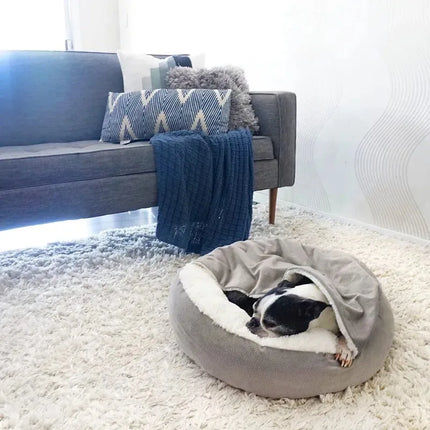 Orthopedic Dog Bed with Hooded Blanket - Waterproof Corduroy, Machine Washable (S/M/L)