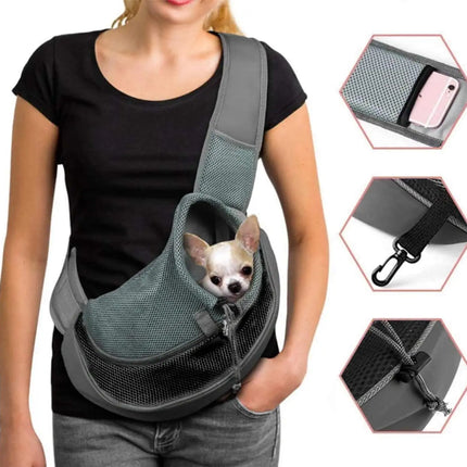 Hands-Free Pet Sling Carrier - S/L, Safety Hook, Large Zipper Pocket, Breathable Mesh, Fuchsia/Red/Black/Blue