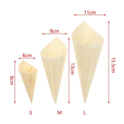 50pcs Cones Candy Boxes Disposable Wood Appetizer Cones Biodegradable Cone Veneer Roll Packaging Container Candy Cup