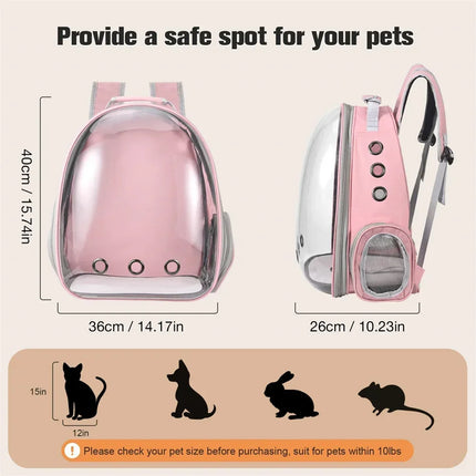 Airline Approved Cat Carrier Backpack - 36x26x40cm, up to 8kg, 9 Vents, Pink/Gray/Black