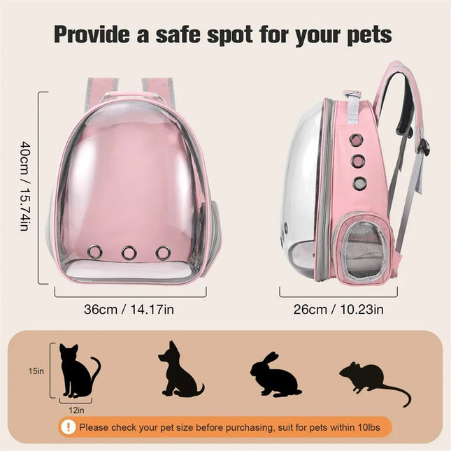 Airline Approved Cat Carrier Backpack - 36x26x40cm, up to 8kg, 9 Vents, Pink/Gray/Black
