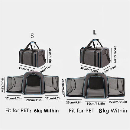 Expandable Airline Approved Pet Carrier - Dual-Side Expandable, Breathable Mesh, Luggage Strap, S/L