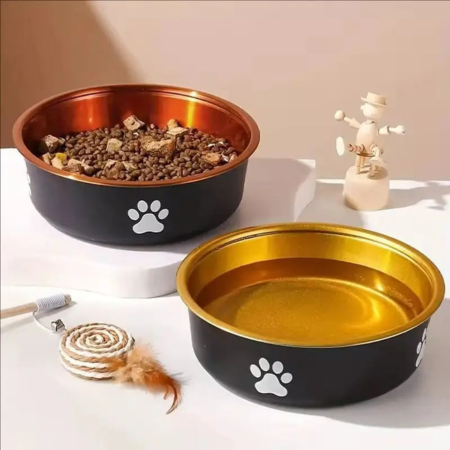 Non-Slip Stainless Steel Pet Dog Bowl - S/M/L, Gold or Brown for Dogs & Cats