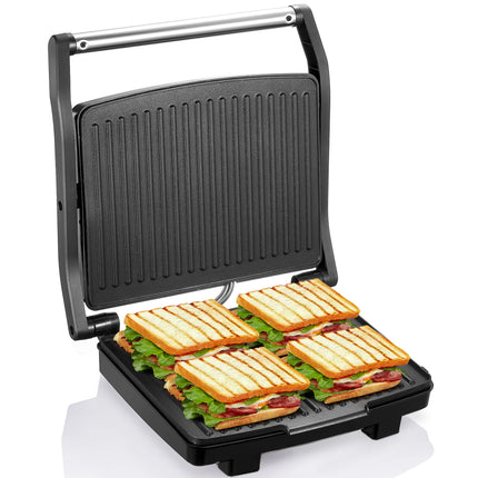 Yabano Panini Press Grill, Gourmet Sandwich Maker, Electric Indoor Grill with Non-Stick Cooking Plate and Removable Drip Tray, E