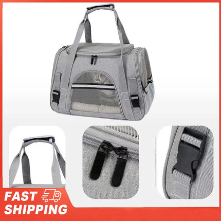 Oxford Soft-Sided Pet Carrier - 43x28x25cm, 3 Entrances, Plush Mat, up to 10kg, Black/Gray