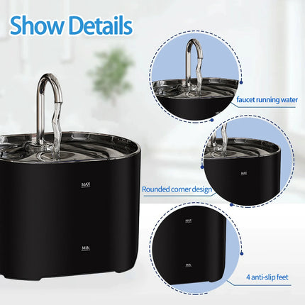 2.2L Ultra-Quiet Cat Water Fountain with Filter - 73oz Indoor Pet Water Dispenser for Cats & Dogs