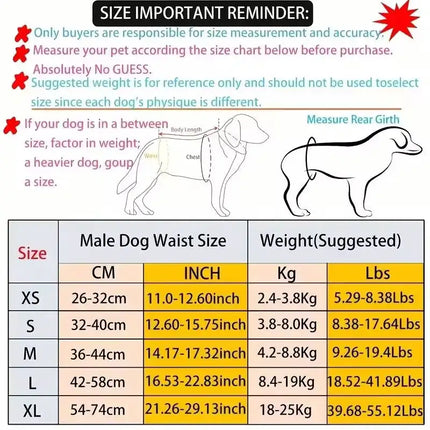 Male Dog Diapers Washable & Reusable - Eco-Friendly Pet Sanitary Wraps, Waterproof Leak-Proof Doggie Diapers Perfect for Puppies