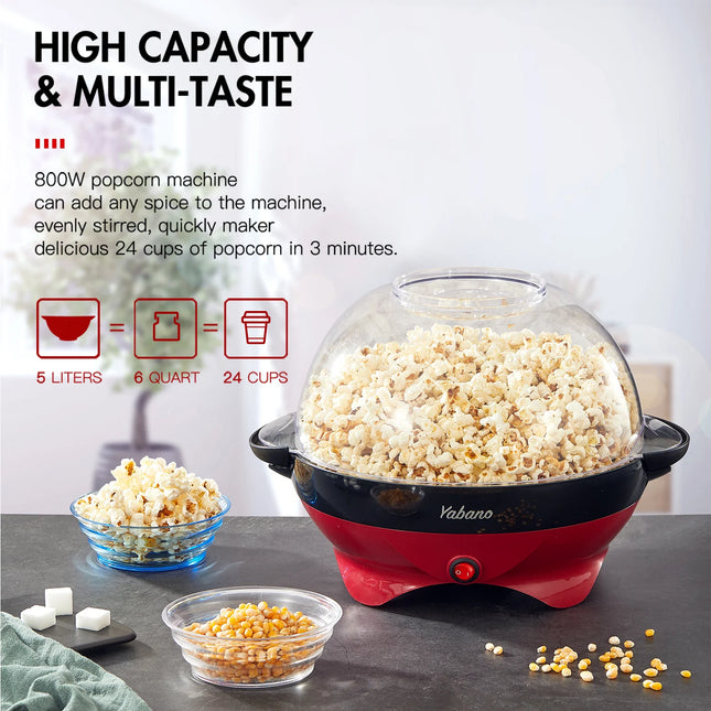 Popcorn Machine, 6-Quart Popcorn Popper maker, Nonstick Plate, Electric Stirring with Quick-Heat Technology, Cool Touch Handles