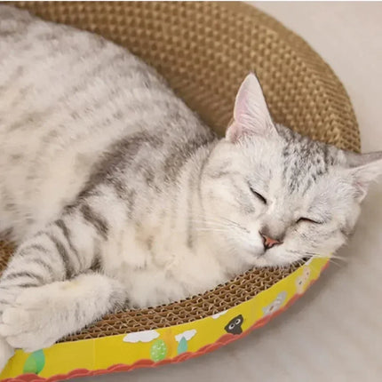 Oval Corrugated Cat Scratching Board - Claw Grinding Pad with Catnip, Protects Furniture
