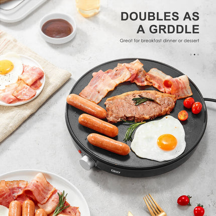 Crepe Maker Machine, Reemix Compact Pancake Griddle Precise Temperature Control, Nonstick 12” Electric Griddle, Batter Spreader