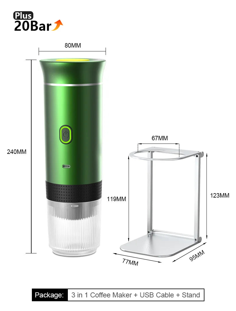 3-in-1 Capsule Powder Travel Coffee Maker Wireless Electric Portable Espresso Coffee Machine for Car & Home Camping Coffee Maker