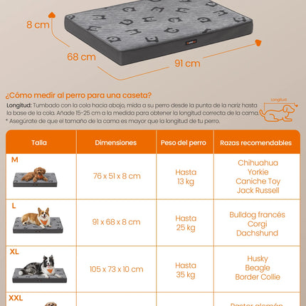 Feandrea Orthopedic Dog Bed - Washable Crate Mattress, Waterproof TPU, 91x68cm, Dove Grey