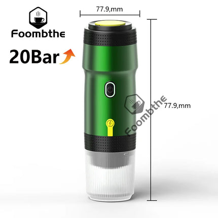 Foombthe Electric Portable Coffee Machine Italian Espresso Machine for Car & Home 3-in-1 Capsule Powder Travel Coffee Maker