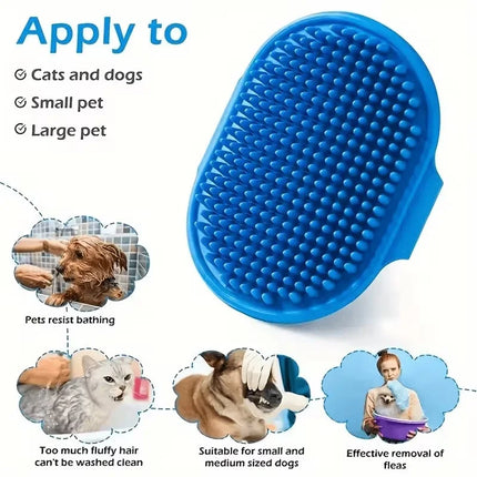 Dog Bath Brush,Dog Grooming Shedding Soothing Massage Rubber Bristles Curry Comb with Adjustable Ring Handle for Pet Dogs& Cats