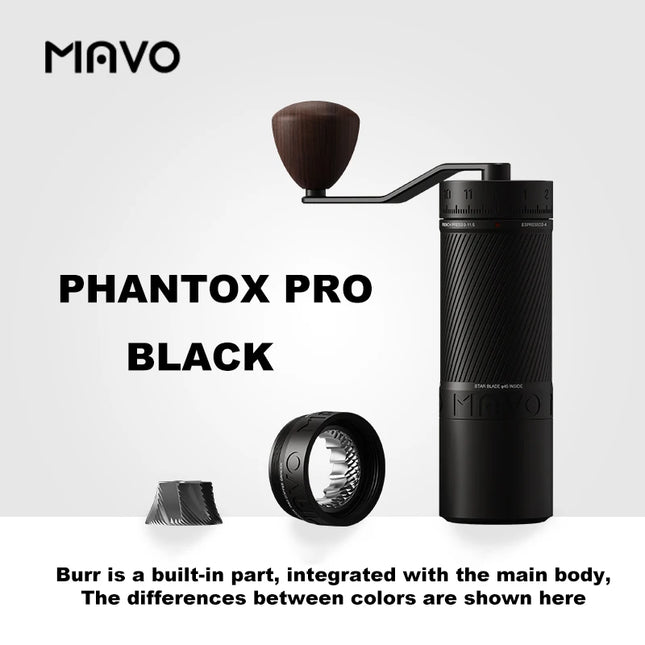 MAVO PHANTOX PRO Manual Coffee Grinder 45mm burr / 120 clicks /3 bearings fix the central shaft / Hand-crank Coffee Bean Grinder