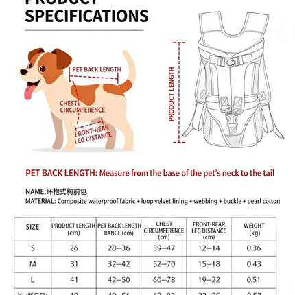 Front-Hugging Large Dog Backpack - Breathable Outdoor Carrier, S/M/L/XL, 7 Colors