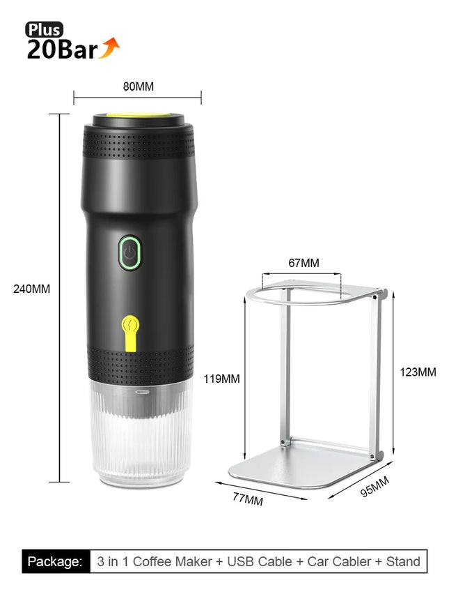 3-in-1 Capsule Powder Travel Coffee Maker Wireless Electric Portable Espresso Coffee Machine for Car & Home Camping Coffee Maker