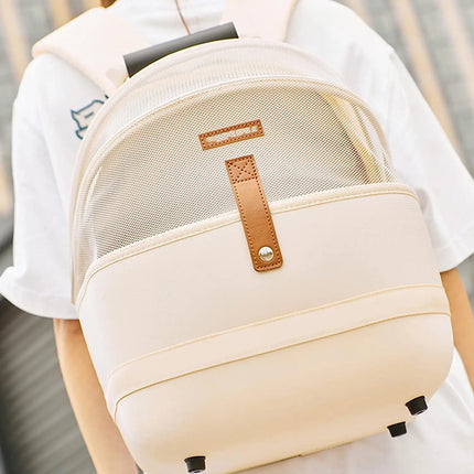 Airline-Fit Breathable Cat Carrier Backpack - 16x13x10in, up to 14lb/9lb, Multi-Vent, Beige