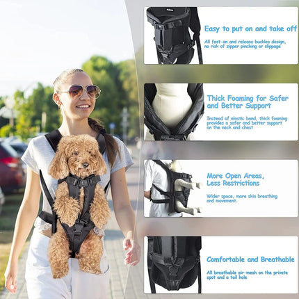 Front Pet Carrier Backpack for Cats & Dogs - Breathable Nylon, S/M/L/XL