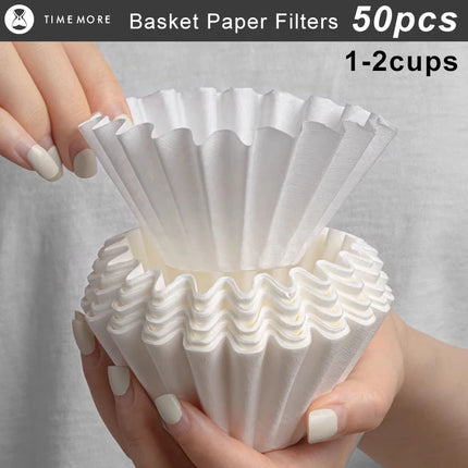 TIMEMORE 1-2Cups Basket Coffee Paper Filter Pour Over Filter Papers 50 Sheets, Fits B75 Coffee Dripper & 1-2 Cups Basket Dripper