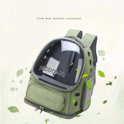 180° Transparent Bubble Pet Carrier Backpack - Breathable Oxford, Army Green/Brown/Gray