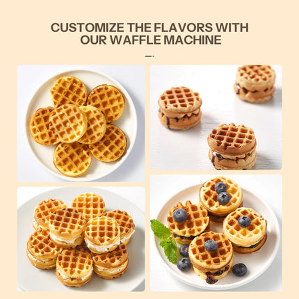 Waffle Maker, Reemix Multi Mini Waffle Iron Bake 8 x 1.8 Inch Small Waffles, Nonstick Waffle Iron with Quick Heat-Up