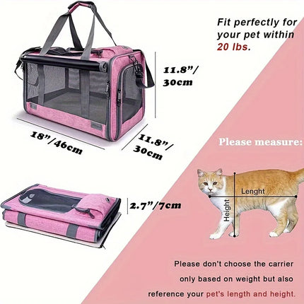 Soft-Sided Pet Carrier for Large & Medium Cats - Polyester, Beige/Gray/Black/Pink/Blue
