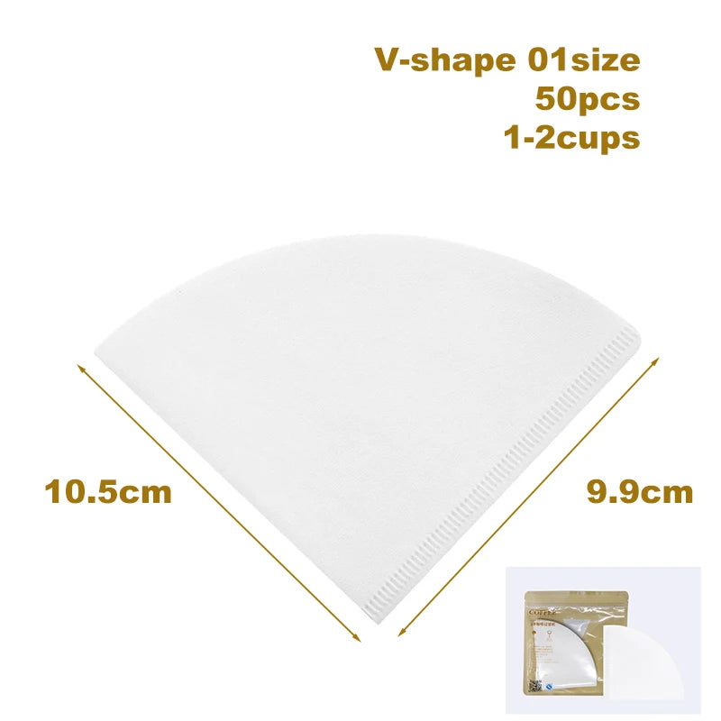 TIMEMORE Coffee Filter Paper 50pcs Pour Over Coffee Paper Filters Home V-Shaped Filter Paper Work With Cone Coffee Dripper