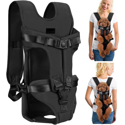 Hands-Free Front Dog Carrier Backpack - Thickened Sponge, Adjustable S/M/L/XL, Black