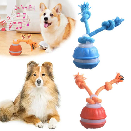 Electronic Motion-Activated Rolling Ball Dog Toy with Rope - USB Rechargeable