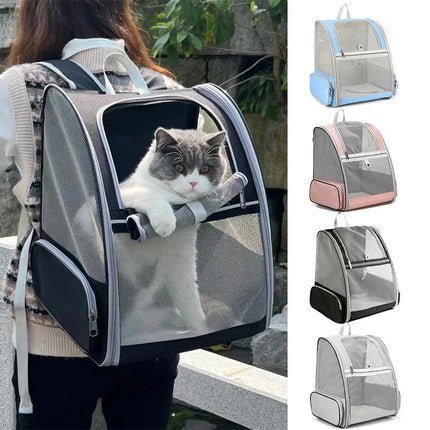 Pet Carrier Backpack with Safety Zippers & Cushion Back - 42x32x38cm, Pink/Gray/Blue/Black
