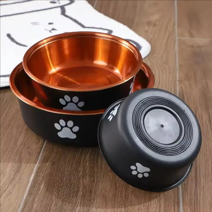 Non-Slip Stainless Steel Pet Dog Bowl - S/M/L, Gold or Brown for Dogs & Cats