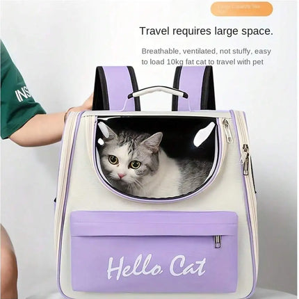 Oxford PVC Pet Carrier Backpack - 37x25x34cm, Windproof, Breathable, Blue/Green/Pink/Purple