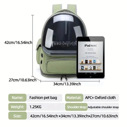180° Transparent Bubble Pet Carrier Backpack - Breathable Oxford, Army Green/Brown/Gray