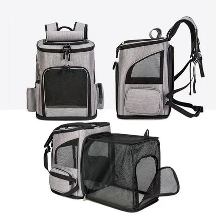 Foldable Expandable Pet Cat Carrier Backpack - Breathable Nylon, up to 6.5kg