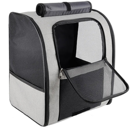 Foldable Oxford Cat Carrier Backpack - S(35x26x33cm) / L(40x26x43cm), Chest Strap, Gray/Purple