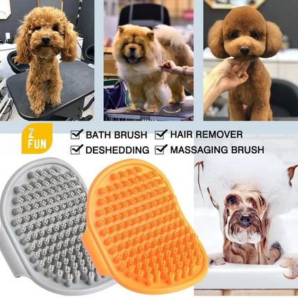 Dog Bath & Grooming Brush with Rubber Bristles - Adjustable Ring Handle for Dogs & Cats