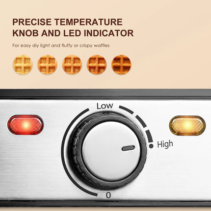 4-Slice Belgian Waffle Maker, 3 Browning Levels with Nonstick Square Waffler Iron Plates, 1200 Watts, Compact Design