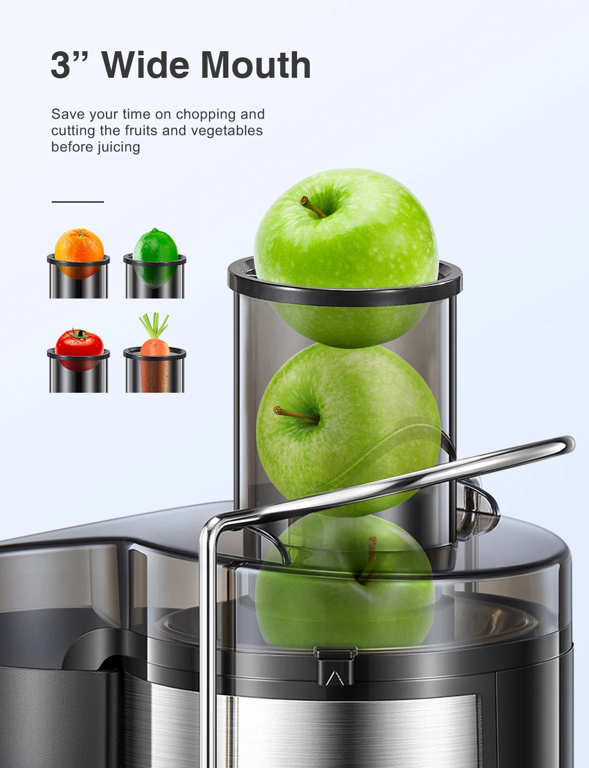Juicer Machine, 500W Centrifugal Juicer Extractor with Wide Mouth 3” Feed Chute for Fruit Vegetable, Easy to Clean, Stainle