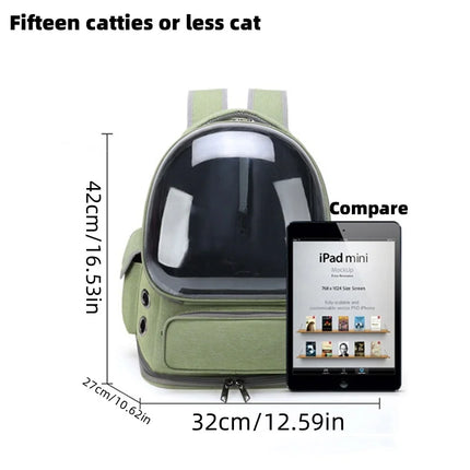 Breathable Nylon Pet Cat Carrier Bag - Outdoor Travel Backpack, 42x27x34cm, Green/Grey/Khaki