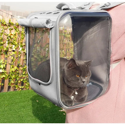 Eco-Friendly Cotton Pet Carrier Backpack - Belt Closure, S/M/L, Pink/Grey
