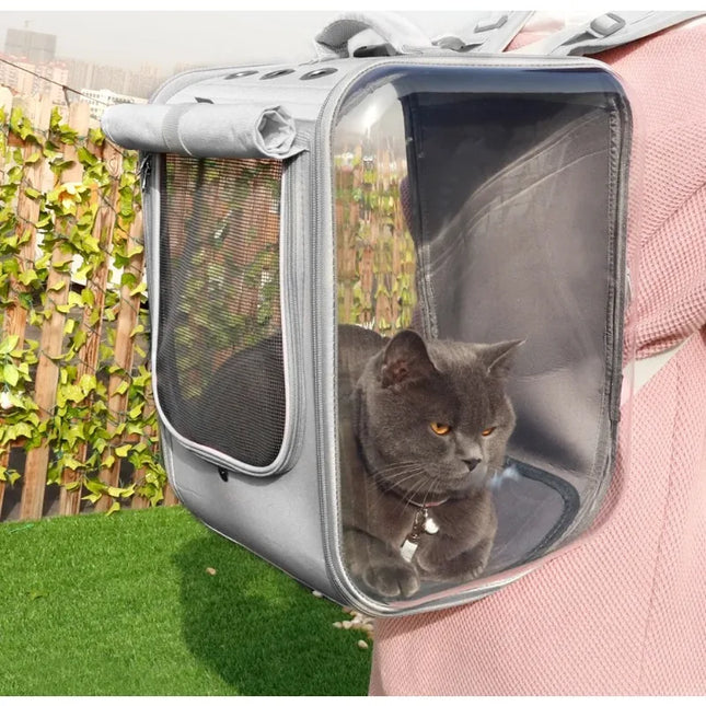 Eco-Friendly Cotton Pet Carrier Backpack - Belt Closure, S/M/L, Pink/Grey