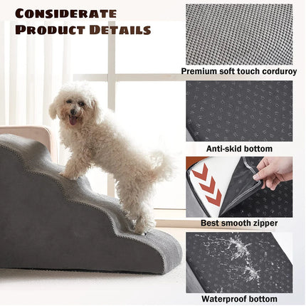 4-Tier Dog Stairs - Non-Slip Memory Foam Pet Steps, Removable & Washable Cover