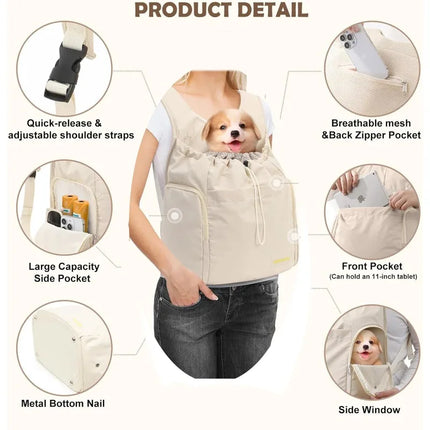 Soft-Sided Pet Travel Chest Backpack - 15x8x16in, up to 15lbs, Navy Blue/Beige