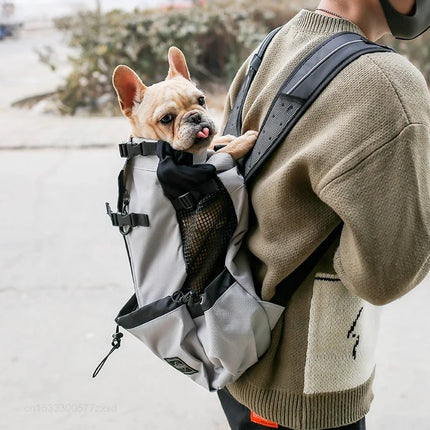 Polyester Reflective Dog Carrier Backpack - S(1-5kg)/M(4-9kg)/L(8-16kg)/XL(15-28kg), Washable, Gray/Black