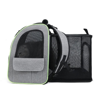 Expandable Cat Carrier Backpack - 62x34x43cm, Shade Cover, Steel Wire Frame, Black/Dark Gray/Grayish Green