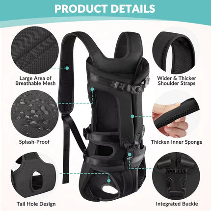 Hands-Free Front Dog Carrier Backpack - Thickened Sponge, Adjustable S/M/L/XL, Black
