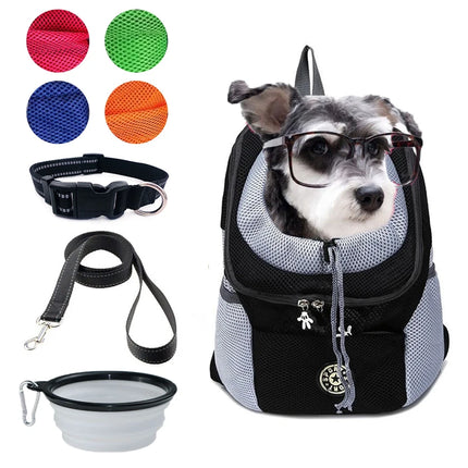 Portable Double Shoulder Pet Dog Carrier Backpack - S/M/L, Breathable, Orange Red/Blue