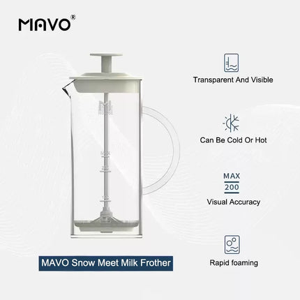 MAVO Glass Milk Frother 450ml Portable Manual Glass Milk Whipper With Measurement Markings Milk Frothing Jug Frother Glass